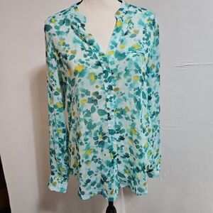 Kut from the Kloth  JASMIN Floral Printed Blouse Teal, Yellow, White, Womens Sm.